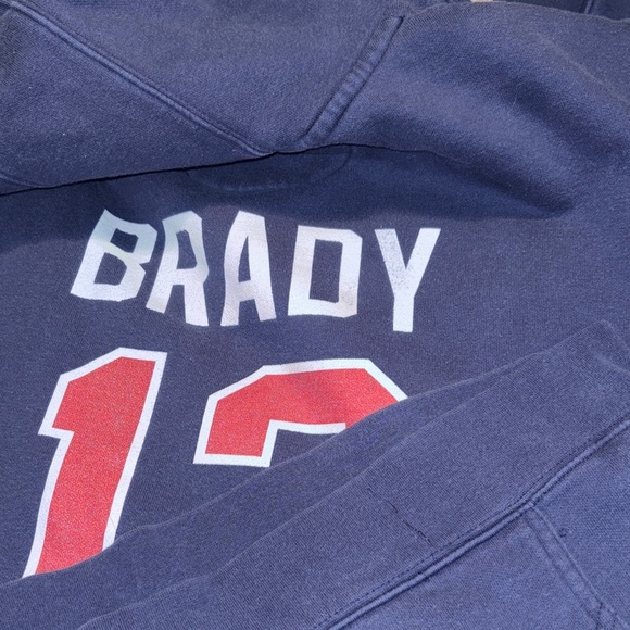 Vintage Tom Brady 12 New England Patriots Hoodie Navy NFL Sweatshirt - Picture 6 of 8